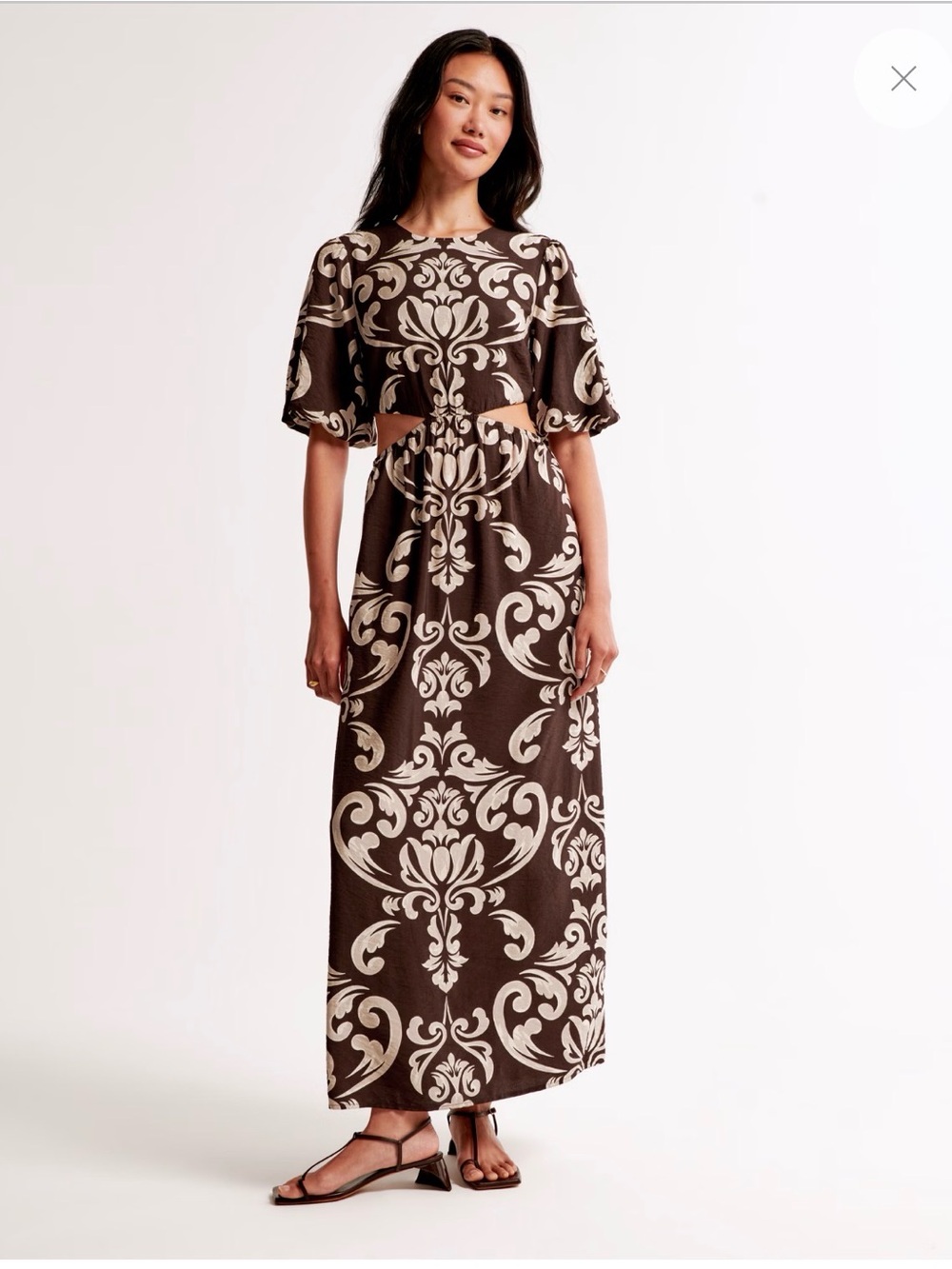 NWT Abercrombie & Fitch Short-Sleeve Cutout Maxi Dress Black White Medium - Picture 5 of 6